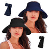 Sombreros con visera de sol para mujer, sombrero de playa de paja de ala ancha, sombreros plegables para mujer, 2 unidades-negro/azul marino, Grande
