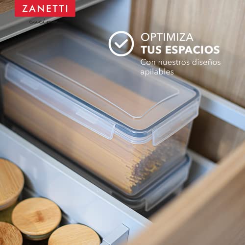 Zanetti - Juego de 4 Recipientes Herméticos de Plástico Premium para Almacenamiento de Pasta - Libres de BPA - 4 Etiquetas de Pizarrón - 1 Marcador