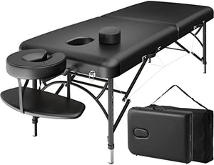 Mesa de masaje profesional de 84 pulgadas, portátil, 2 plegables, ligera, para spa, tatuaje, altura ajustable, con bolsa de transporte y patas de aluminio que soportan hasta 1100 libras