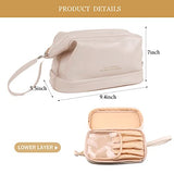 Bolsa de maquillaje grande, bolsa de cosméticos de doble capa, bolsa de maquillaje de viaje, bolsa de maquillaje de piel, bolsas de viaje para cosméticos, bolsa de aseo portátil de piel, bolsa de cosméticos espaciosa para mujeres y niñas, Blanco,