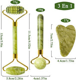 ▶ Masajeador de Jade | Rodillo de Jade Masajeador Facial para Masaje Facial Antienvejecimiento | Rodillo Facial de Piedra de Jade y Gua Sha Set | Perfecto para Belleza de Cuello y Cara | Cuidado de la Piel | Incluye Tablero Gua Sha y Rodillo Estriado