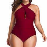 Traje de baño de una Pieza para Mujer, Talla Grande, Control de Abdomen, Fruncido, Forro Completo, Frente Cruzado, sin Espalda
