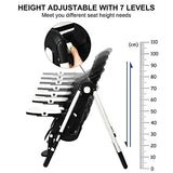 Silla alta Infans para bebés y niños pequeños, silla plegable con respaldo ajustable múltiple, reposapiés y altura del asiento, bandeja extraíble, cojín de piel sintética desmontable, ruedas traseras integradas, Negro, 54 x 75x 105 (L x W x H)