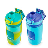 bubba Flo - Botella de agua para niños con funda de silicona, 16 onzas, paquete de 2, verde azulado isla y azul piscina