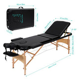 Mesa de masaje portátil, cama de masaje profesional, mesa de terapia de spa de 73 pulgadas, marco de madera ajustable de 3 pliegues