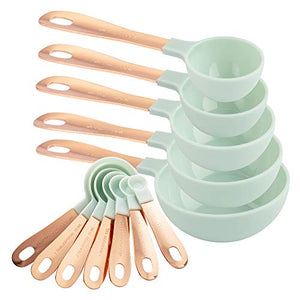 Juego de tazas medidoras, 12 unidades. Juego de medidores de plástico para cocina y cucharas con asas de acero inoxidable recubiertas de cobre, juego de tazas medidoras líquidas, juego de tazas medidoras secas (menta)