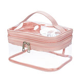 Bolsa de maquillaje transparente de doble capa, bolsa de maquillaje impermeable, bolsa de aseo de viaje, bolsa transparente de PVC para accesorios de pelo y uñas, Rosa/Rebel Fun.,
