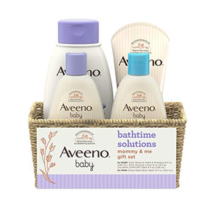 Aveeno Baby Daily Bathtime Solutions Gift Set to Nourish Skin for Baby and Mom, 4 items