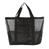 ▶ Bolsa de Malla para la Playa, Plegable, Reutilizable, Duradera y Lavable, Ligera, Paquete de 24 x 15 x 8,5 cm, con Bolsillo Interior, Color Negro