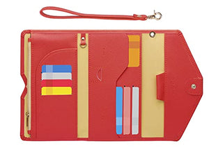 ZOPPEN portafolios de viaje para pasaporte (Ver.5) para mujer con bloqueo RFID multiusos, funda para pasaporte, organizador de documentos, correa de muñeca, #14 rojo frambuesa Ver.5, Talla única