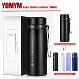 ▶ Termo de Acero Inoxidable, Doble Pared y Tapa Hermética Antigoteo, con Asa para Transportar (900ml, Negro)
