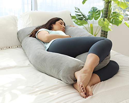 almohada para embarazo, almohada de cuerpo entero en forma de U y soporte de maternidad – apoyo para espalda, caderas, piernas, para mujeres embarazadas, Gris - Terciopelo, Solid Body