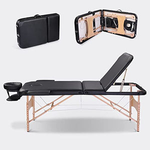 Mesa de masaje profesional de 3 secciones portátil, cama de masaje ergonómica de 84 pulgadas, cama facial de pestañas para esteticista, capacidad de carga de 500 libras, altura ajustable, con accesorios y funda de transporte