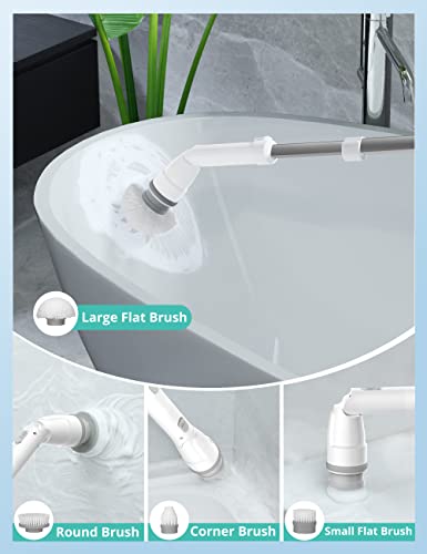 Voweek Cepillo limpiador eléctrico giratorio con brazo de extensión ajustable y 4 cabezales de limpieza reemplazables para baño, bañera, baldosa, suelo