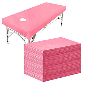 Paquete de 30 sábanas desechables de masaje rosa con agujero para la cara, funda de cama de spa, impermeable, para salones de belleza, cama de pestañas