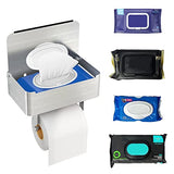 Soporte de papel higiénico con estante, dispensador de toallitas desechables para almacenamiento de toallitas de baño, mantiene tus toallitas ocultas fuera de la vista, organizador de pared de acero inoxidable SUS304 (níquel cepillado)