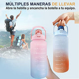 Botella de Agua 2000ml Motivacional Botella Deportiva Reutilizable sin BPA, Marcador de Tiempo y Medición con Pajita para Hacer Ejercicio, Caminar y Cualquier Actividad al Aire Libre (violeta)