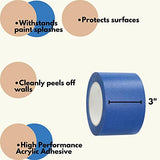 PSBM Blue Painters Tape, 3 Inch x 60 Yards, 16 Pack, Bulk Multipack, Easy Tear Design, Masking Tape for Multi-Surface Use