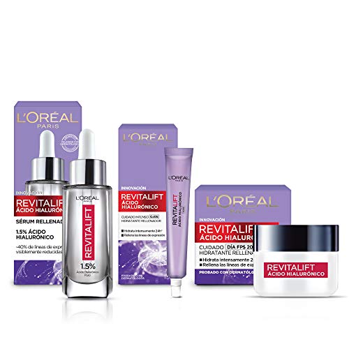 Kit Revitalift Ácido Hialurónico: sérum facial, crema día y crema de ojos. L'Oréal Paris
