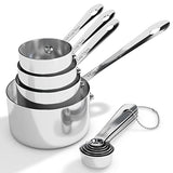 ▶Juego de tazas y cucharas medidoras de acero inoxidable con asas largas remachadas, taza de medición apilable pulida y cuchara medidora, acero grueso resistente, construido para durar toda una vida – Juego de 10