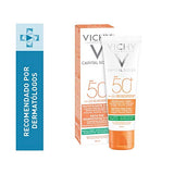 Vichy Capital Soleil Matificante - Protector solar FPS 50+ de rostro, purifica la piel, reduce el brillo y oleosidad.