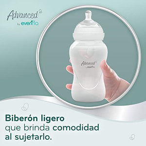 Advanced by Evenflo, Biberón Anticólicos Cuello Ancho, Transparente, Flujo Medio, 9oz/270ml, 2 piezas, MEX.