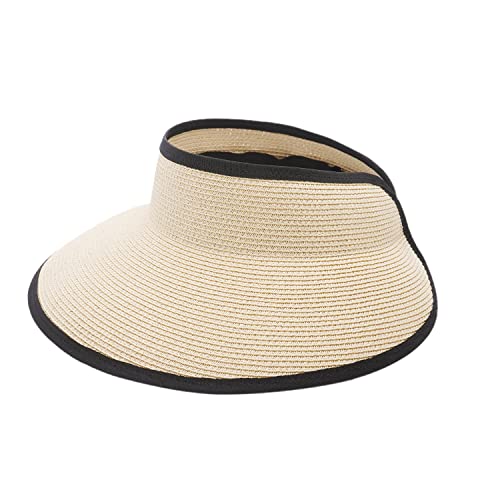 Joywant UPF50+ - Sombrero de visera de ala ancha para mujer, sombrero de paja para playa, visera enrollable, cola de caballo plegable con protección UV, -Amia, Beige, Talla única