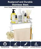 Soporte para toallas de papel con almacenamiento de estante, soporte calcomanía de pared 2 en 1 organizador de cesta para cocina y baño, diseño de alambre de metal duradero, acabado de níquel cepillado 304