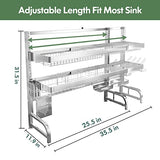 Escurridor de Trastes sobre Fregadero Grande de Acero Inoxidable 304 de 3 Niveles, Estante de Cocina Extensible sobre el Gabinete de Almacenamiento del Fregadero (Plata, 65-90 CM)