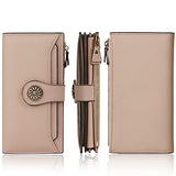 Travelambo Cartera De Mano De Cuero Genuino Encerado De Gran Capacidad Con Bloqueo Rfid Para Mujer Organizador De Tarjetas Múltiples(02 Champán rosa ReNapa)