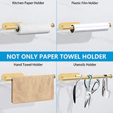 Portarrollos de Papel de Cocina, Portarrollos Autoadhesivo Debajo del Armario, Acero Inoxidable SUS304 Toallero de Pared de Papel Oro