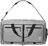 ▶ Maleta Deportiva, 80 Litros – Maleta de Viaje de Tejido Impermeable y Antidegarros – Maleta de Gym Plegable con Bolsillo para Zapatos – Bolsa de Viaje Mujer y Hombre (Gris Nieve)