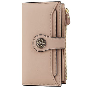 Travelambo Cartera De Mano De Cuero Genuino Encerado De Gran Capacidad Con Bloqueo Rfid Para Mujer Organizador De Tarjetas Múltiples(02 Champán rosa ReNapa)