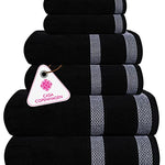 Solitaire Designed in Dinamarca, juego de 6 toallas de algodón egipcio decorativas, para cocina y baño, incluye 2 toallas de baño, 2 toallas de mano, 2 paños de baño, color negro oscuro