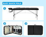 Mesa de Masaje portátil de 3 Camas Plegables de 188 cm de Altura Ajustable de Aluminio para salón de salón, Caja de Transporte, Mesa de Tatuaje, Cama Facial con Capacidad para hasta 400 Libras