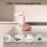 Miniventilador de mano recargable por USB con 14 – 21 horas, función de banco de energía, ventilador de escritorio portátil de bolsillo, plegable, dos velocidades, silencioso, función de linterna para mujeres y exteriores (rosa)