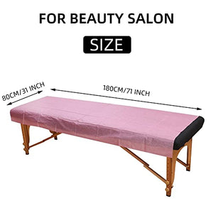 50 sábanas de mesa de masaje, desechables, no tejidas, para cama de spa, tela de polipropileno transpirable, 31 x 70 pulgadas, finas, no impermeables (rosa)