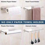 Soporte para Toallas de Papel de Cocina,Soporte para debajo del Gabinete, Percha Toallero para Baño, Nevera, Fregadero, Acero Inoxidable 304, Disponible en Adhesivo y Tornillo -Plata