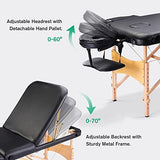 Mesa de masaje profesional ligera, portátil, 3 secciones, 84 pulgadas, cama ancha para pestañas de salón de spa, altura ajustable, marco de madera reforzada, cama facial plegable con bolsa de transporte, color negro