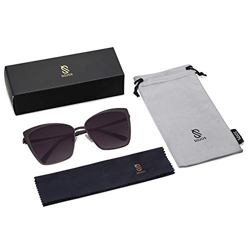 SojoS Lentes De Sol Unisex Grande Ojo De Gato Cuadrado Plano SJ1086 Con Marco Negro Mate/Lente Gradiente Gris