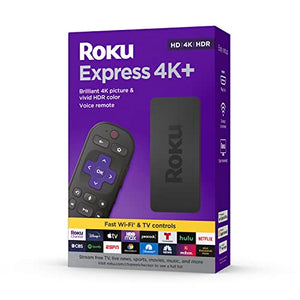 ROKU Express 4K+ | Reproductor Multimedia de transmisión HD/4K/HDR con transmisión inalámbrica Suave y Control Remoto de Voz con Controles de TV, Incluye Cable HDMI Premium