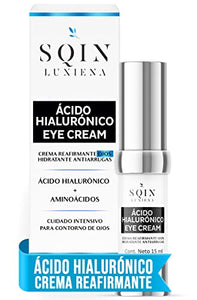 Crema contorno de Ojos Antiarrugas, Ojeras y bolsas, Acido Hialuronico facial y Aminoácidos Reparadores. Crema para Ojos Reafirmante SQIN LX, 15 ml