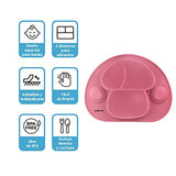 Redlemon Plato para Bebé Antiderrapante y Adherible, de Silicón con Divisiones para Alimentos, con Ventosas de Succión, Fácil de Limpiar, Libre de BPA, Incluye Cubiertos Sensibles al Calor. Rosa