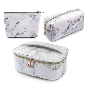 Cosmetiquera para Maquillaje 3Pcs Portátil Bolsa de Maquillaje Impermeable PU Multifuncional para Mujer Cosméticos Organizador Estuche Maquillaje (Mármol blanco)