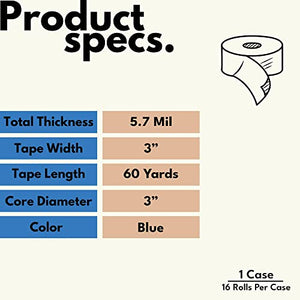 PSBM Blue Painters Tape, 3 Inch x 60 Yards, 16 Pack, Bulk Multipack, Easy Tear Design, Masking Tape for Multi-Surface Use