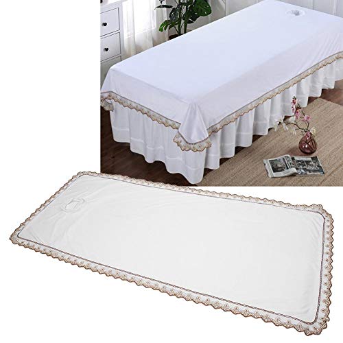 Sábana De Mesa De Masaje, Sábana De Cama De Belleza Profesional De Spa, Colcha De Cama De Masaje Con Orificio Sabana Metalica Spa For Juegos Para Salón De Uñas De Belleza(Blanco)