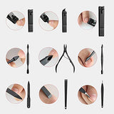 ▶ MyDear Set de Herramientas 19 en 1 para Manicura Y Pedicura, Acero Inoxidable, con Cuero Negro Caso de Viaje