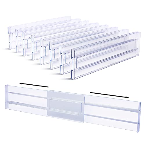 Organizadores de cajones ajustables de 3.2 pulgadas de alto, expandibles de 12.5 a 21.7 pulgadas, organizadores de cajones de cocina, separadores de cajones de plástico transparente para ropa, utensilios de cocina y almacenamiento de oficina