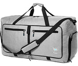 ▶ Maleta Deportiva, 80 Litros – Maleta de Viaje de Tejido Impermeable y Antidegarros – Maleta de Gym Plegable con Bolsillo para Zapatos – Bolsa de Viaje Mujer y Hombre (Gris Nieve)