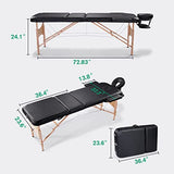 Mesa de masaje profesional ligera, portátil, 3 secciones, 84 pulgadas, cama ancha para pestañas de salón de spa, altura ajustable, marco de madera reforzada, cama facial plegable con bolsa de transporte, color negro
